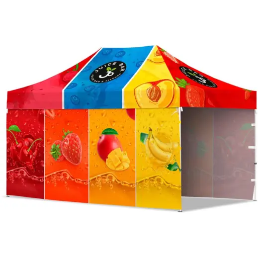 Coated Steel Sublimated Gazebo 4.5m x 3m - 2 Long Full-Wall Skins Branded